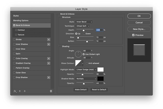 Bevel settings