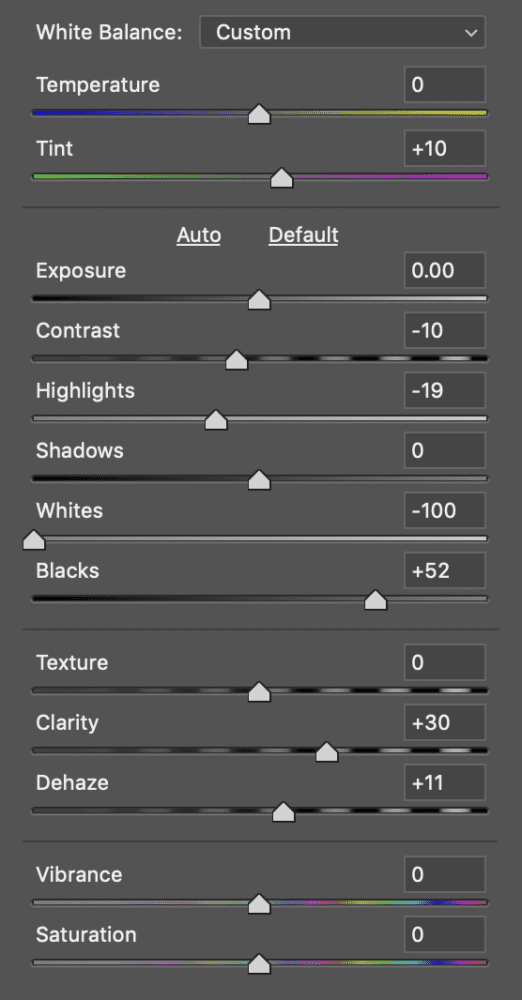 Camera Raw settings